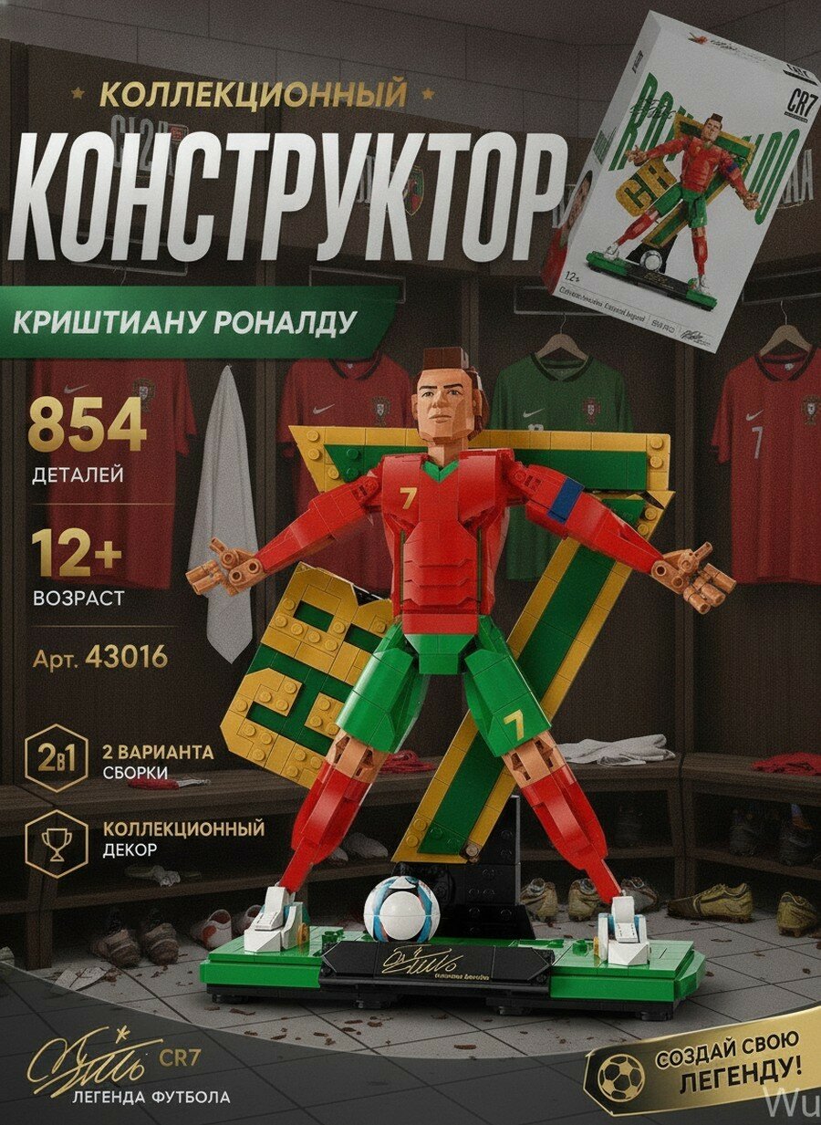 Конструктор 43016 из 854 деталей футбольная фигурка, для возраста от 12 лет, пластиковая статуэтка