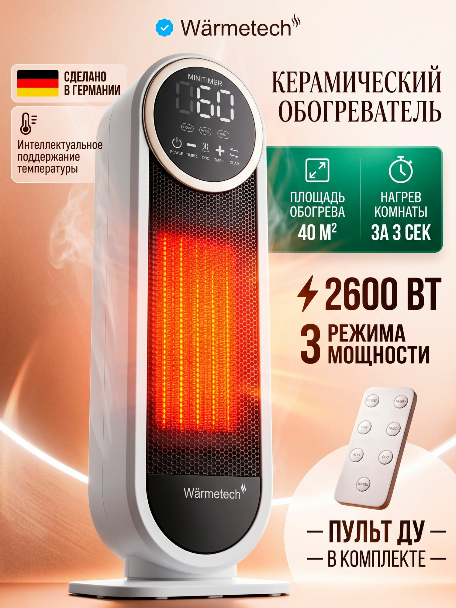Обогреватель электрический для дома 2600Вт. Тепловентилятор для дома и офиса