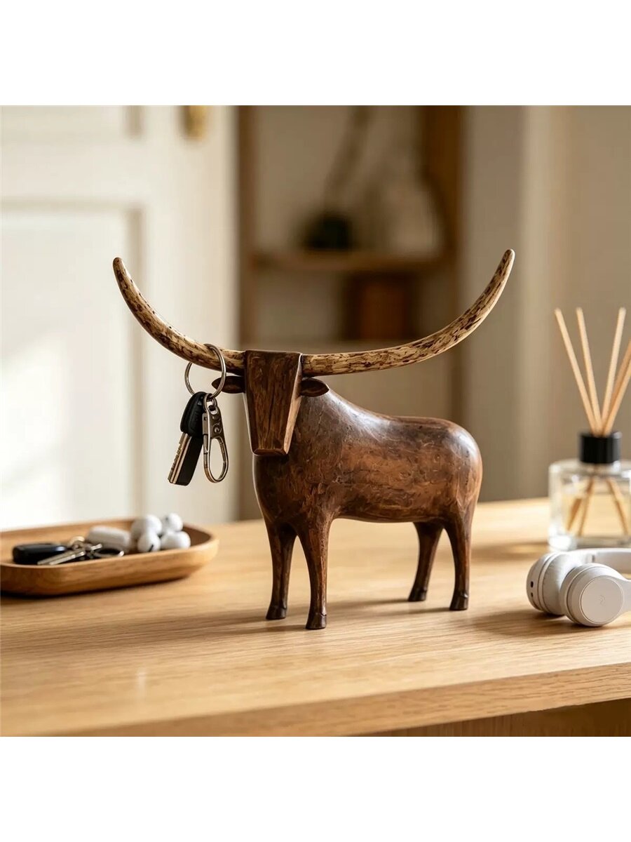 Винтажная статуэтка длиннорогого быка Longhorn из смолы