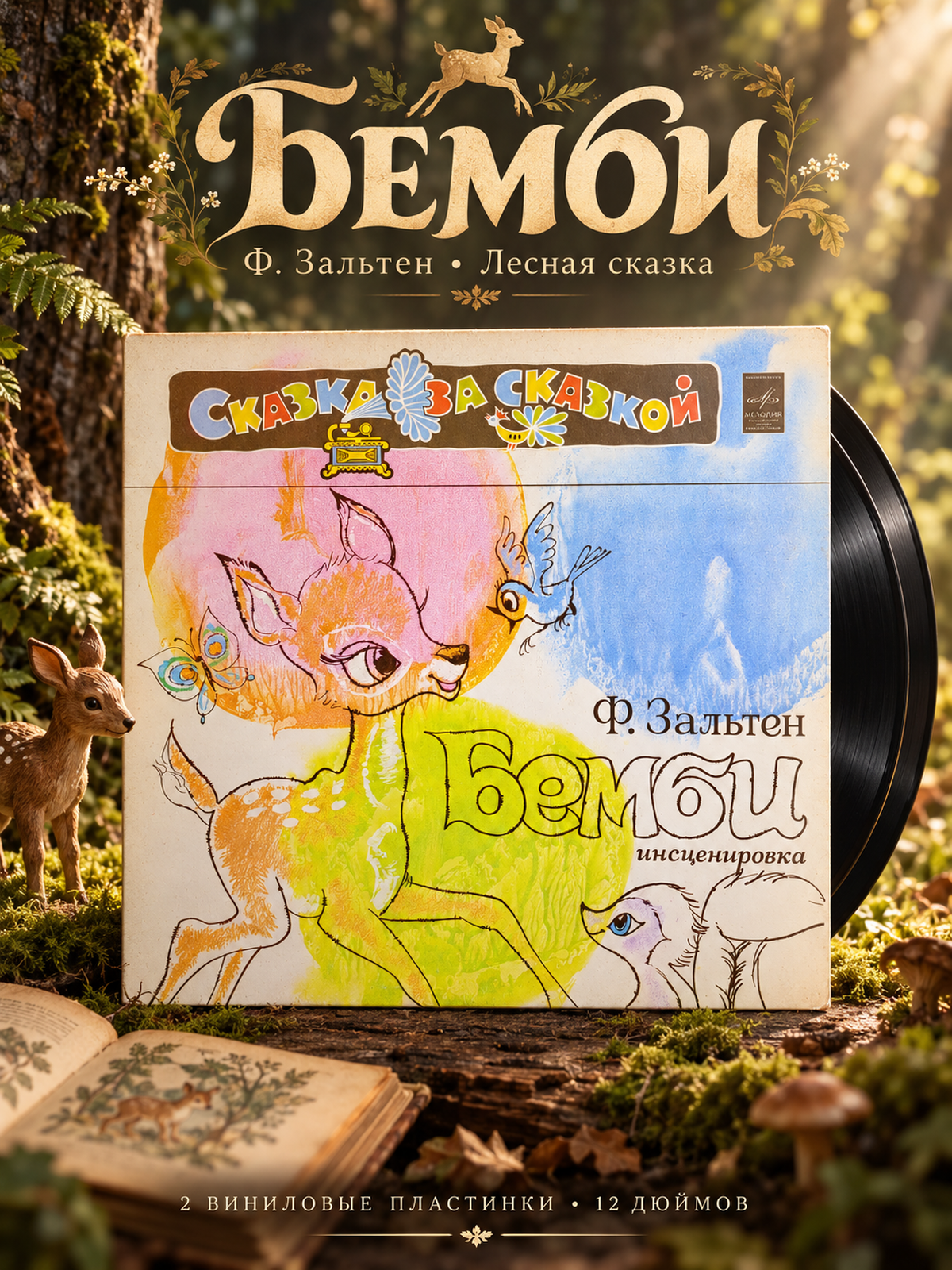 2 LP Бемби (Лесная Сказка) - Ф. Зальтен. 2 Виниловые пластинки 12 дюймов Мелодия 1980 год СССР