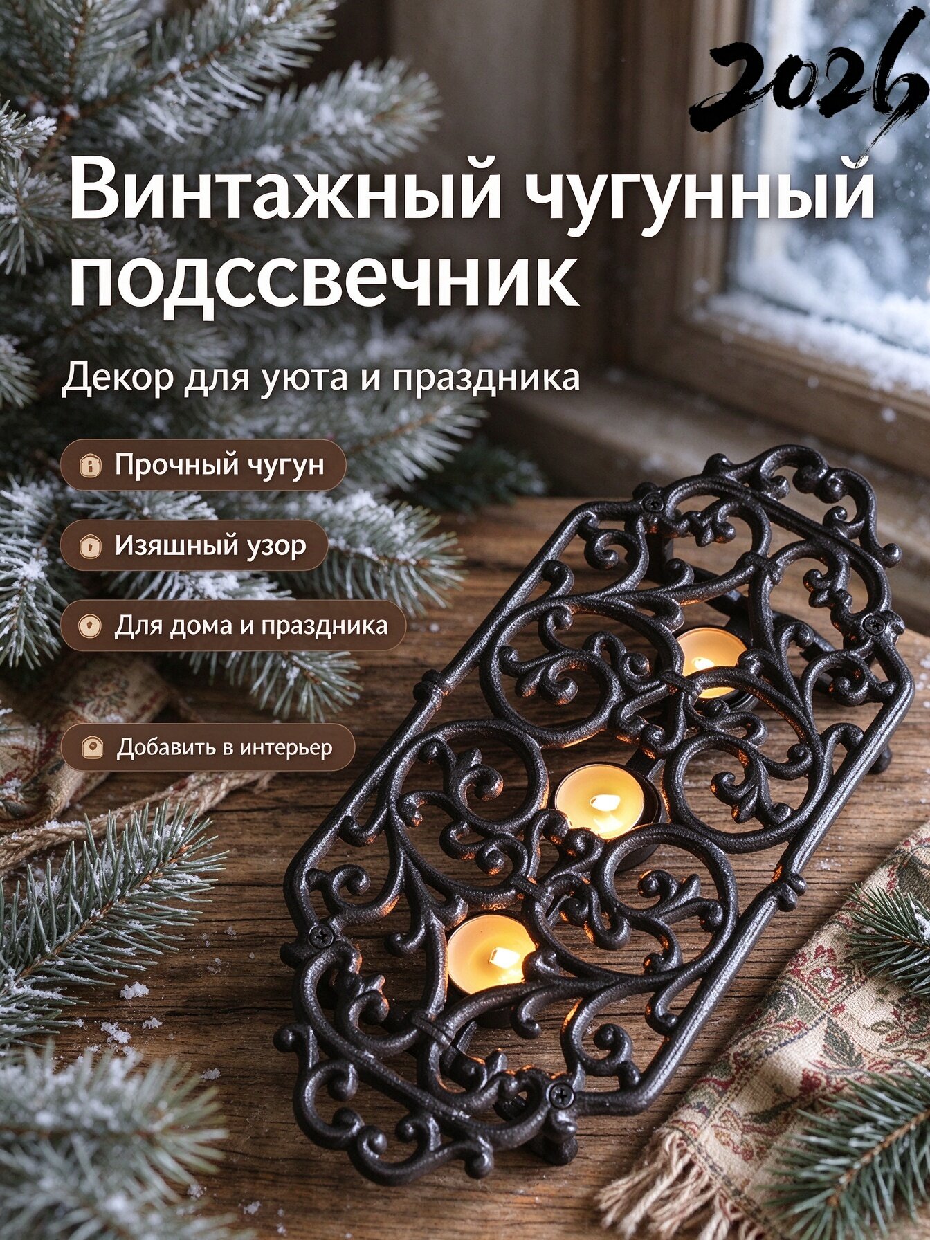 Чугунная грелка для чая с подогревом，Для 3-х нагревательных свечей，(Без свечей)，35*16.5*6CM