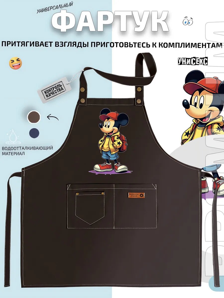 Фартук Микки Маус Mickey Mouse мультфильм детский кухонный с принтом универсальный