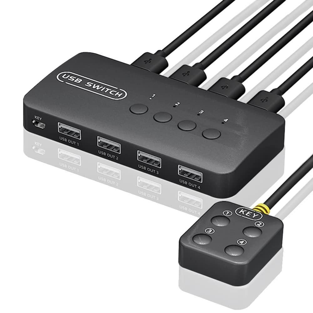 4-портовый KVM-концентратор с USB 2.0, клавиатурой, мышью и принтером для совместного использования на 4 компьютерах.