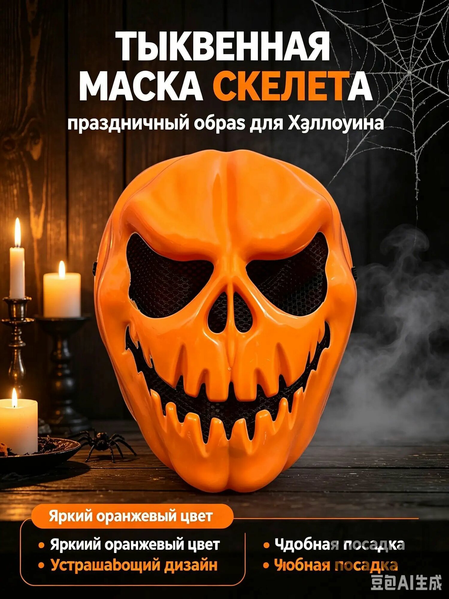 Тыквенная маска, Жуткая тыквенная маска-череп, Артикул: 5949188019