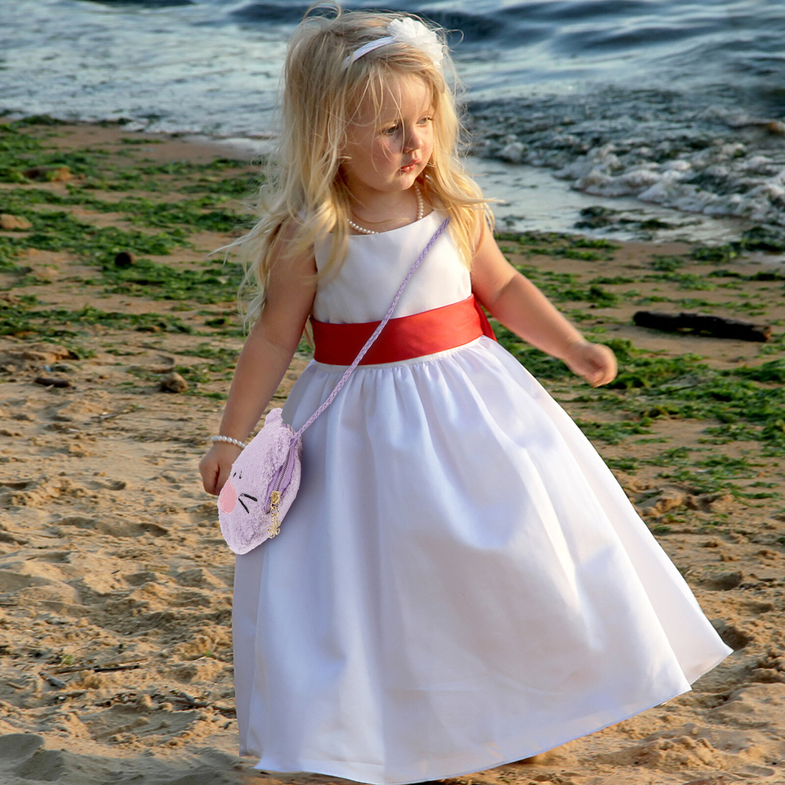 Милый Рюкзак-Кошелек Для Девочек С Мягким Пушистым Дизайном Кота Фиолетовый 13.50X12.50X1.80Cm