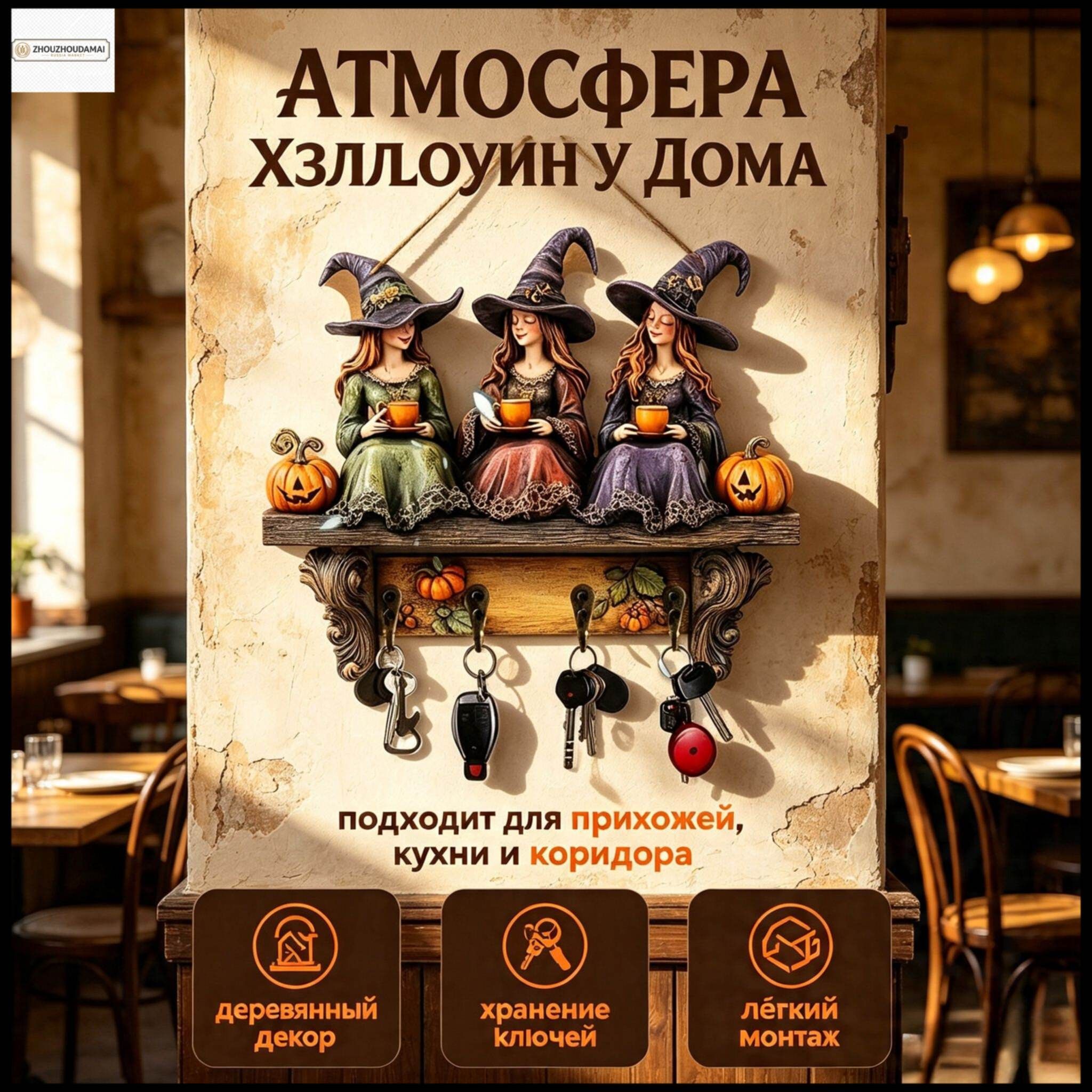 Ключница настенная 4 крюч. 1 шт, Артикул: 5781991789, Color_0: Черный матовый