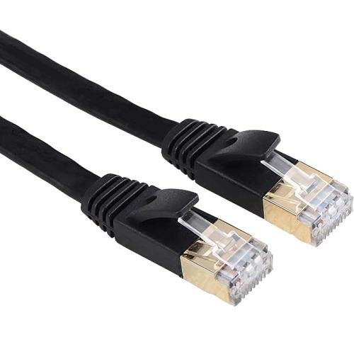 Патч-корд RJ45 0.5м F/FTP C7 плоский - чёрный KS-is KS-344-0.5 многожильный кабель AWG27