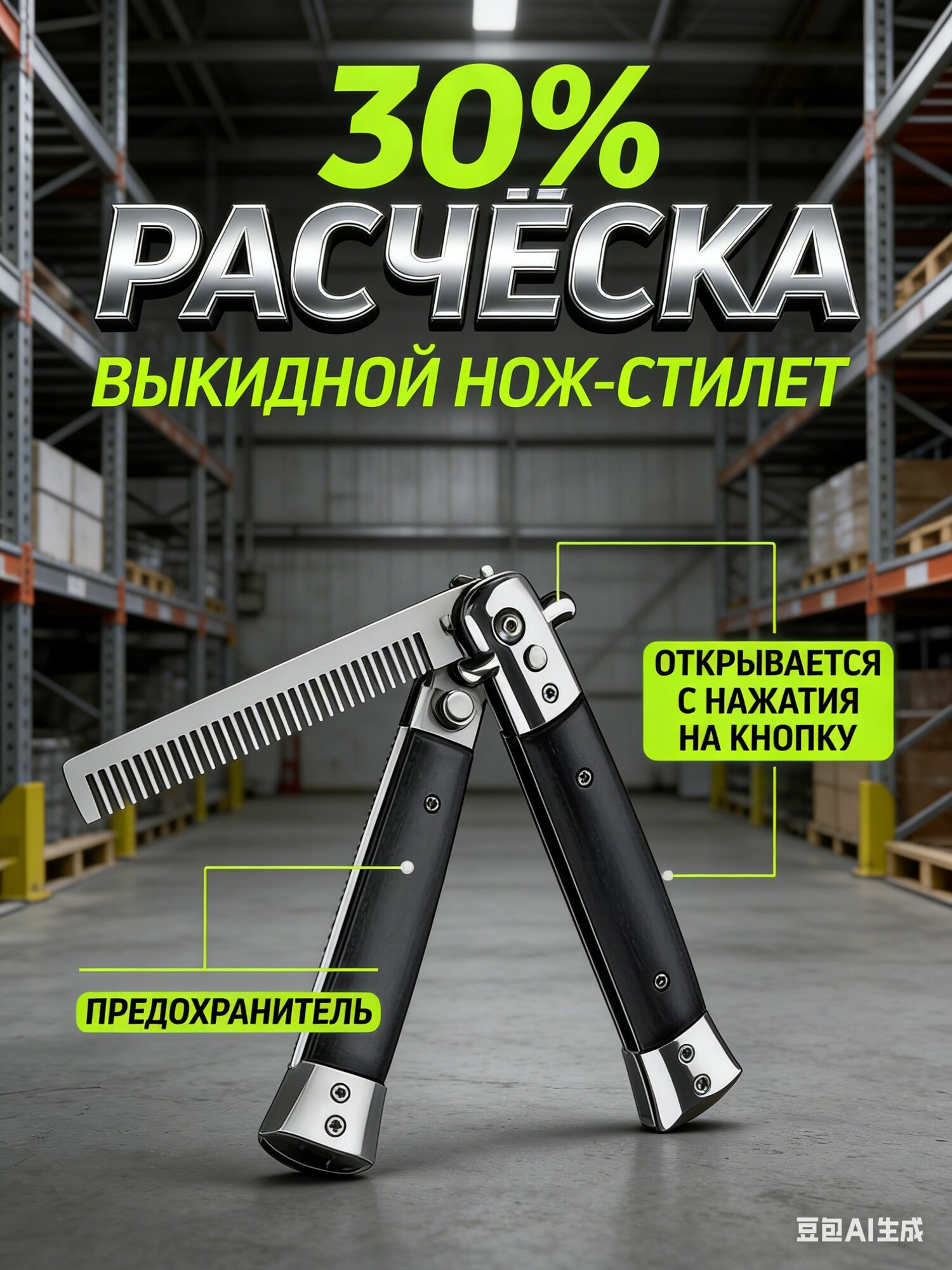 Расчёска складная выкидушка, цвет чёрный