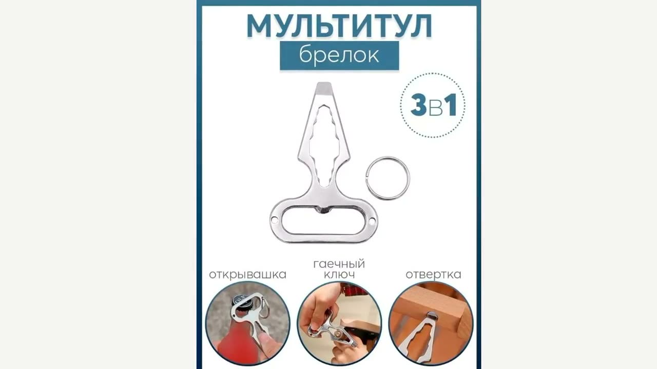Мультитул-брелок 3 в 1: открывашка, гаечный ключ, отвертка, нержавеющая сталь, серебристый — фото 1