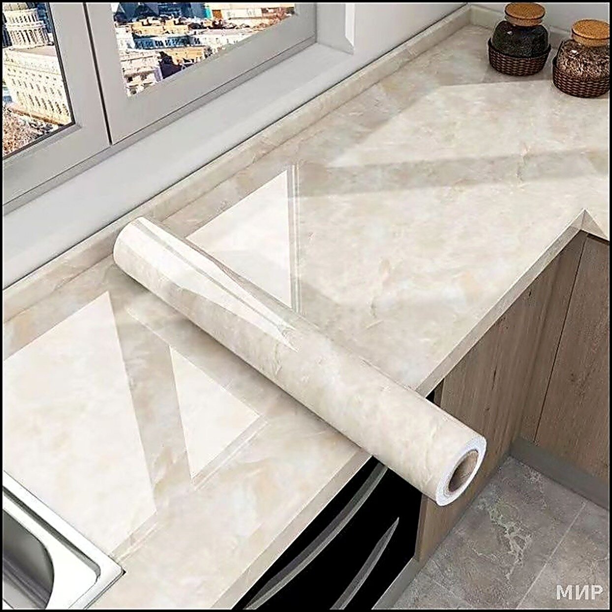 Эксклюзивное покрытие для кухонного стола 0,6 х 3 м, характеризующееся устойчивостью к маслу, повышенным