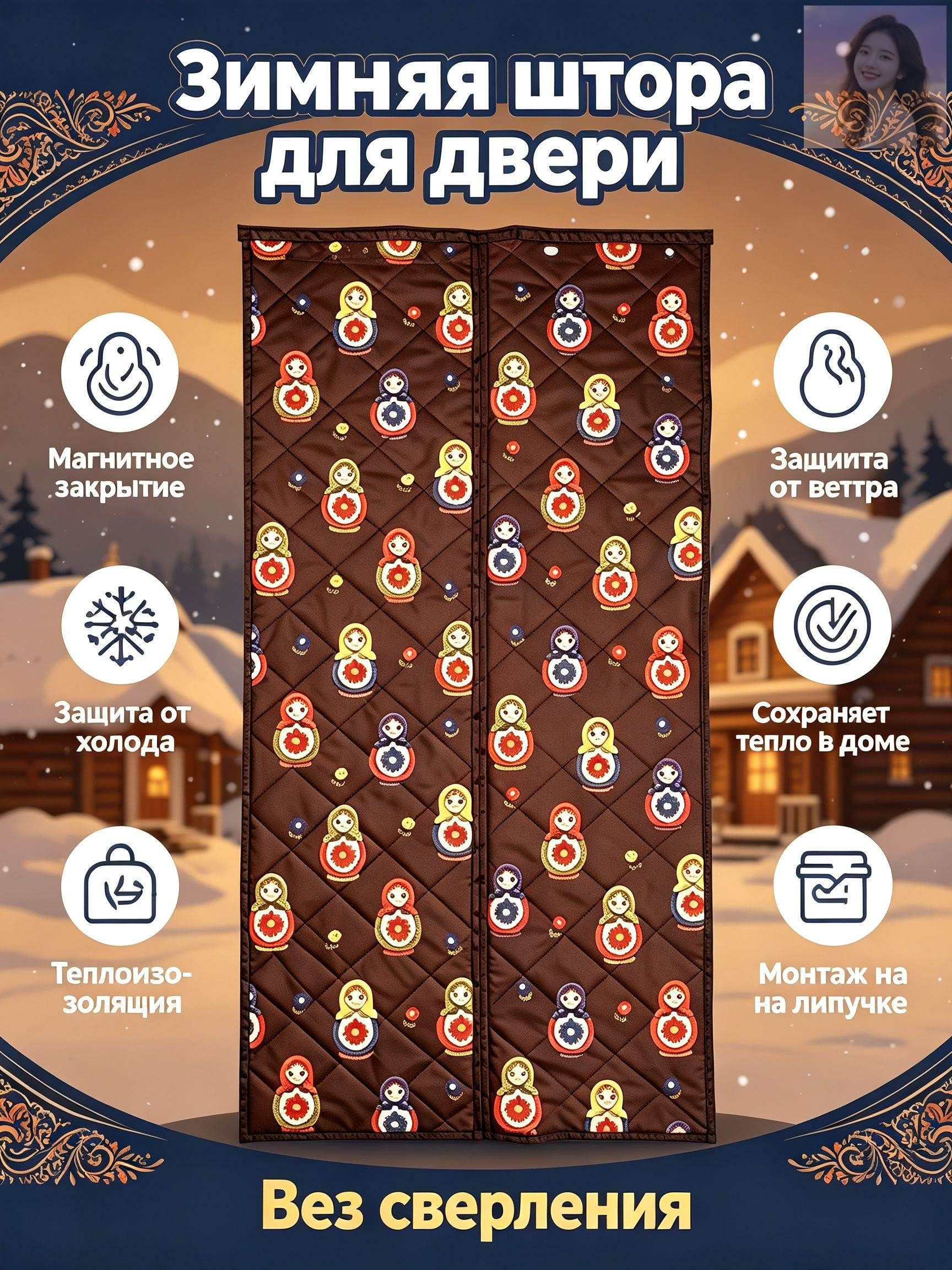 Занавеска на дверь 100x190 см коричневый, красный
