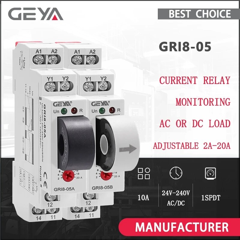Реле контроля тока GEYA GRI8-05 2-20А AC/DC GRI8-05A ACCurrent