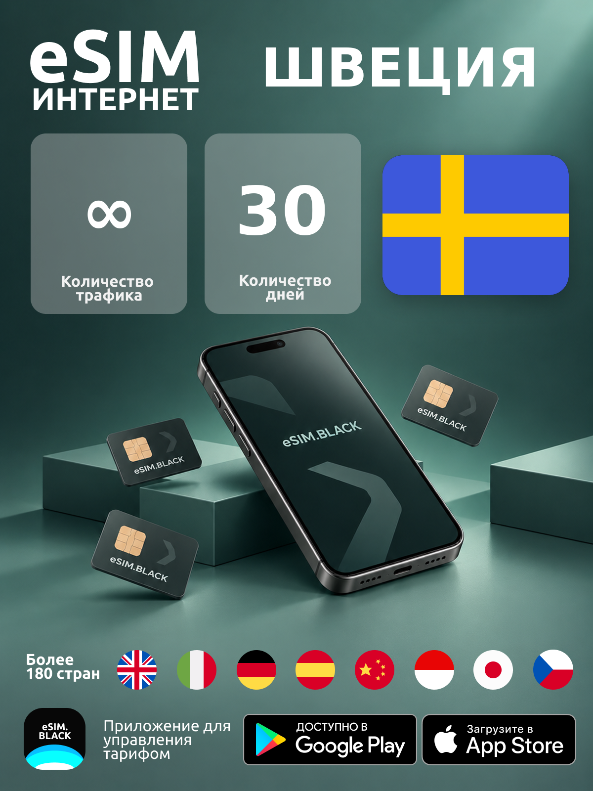 Швеция/30 дней/Безлимит - eSIM для мобильного интернета ( iPhone | Android ).