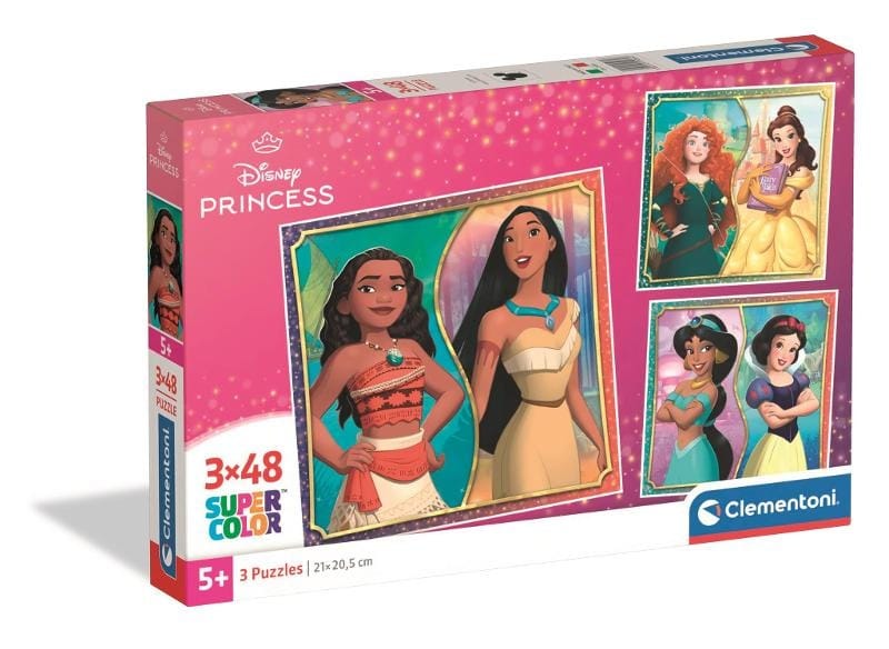 Пазл Clementoni super color принцессы Disney, 3x48 элементов, разноцветный, 30x21 см, для детей
