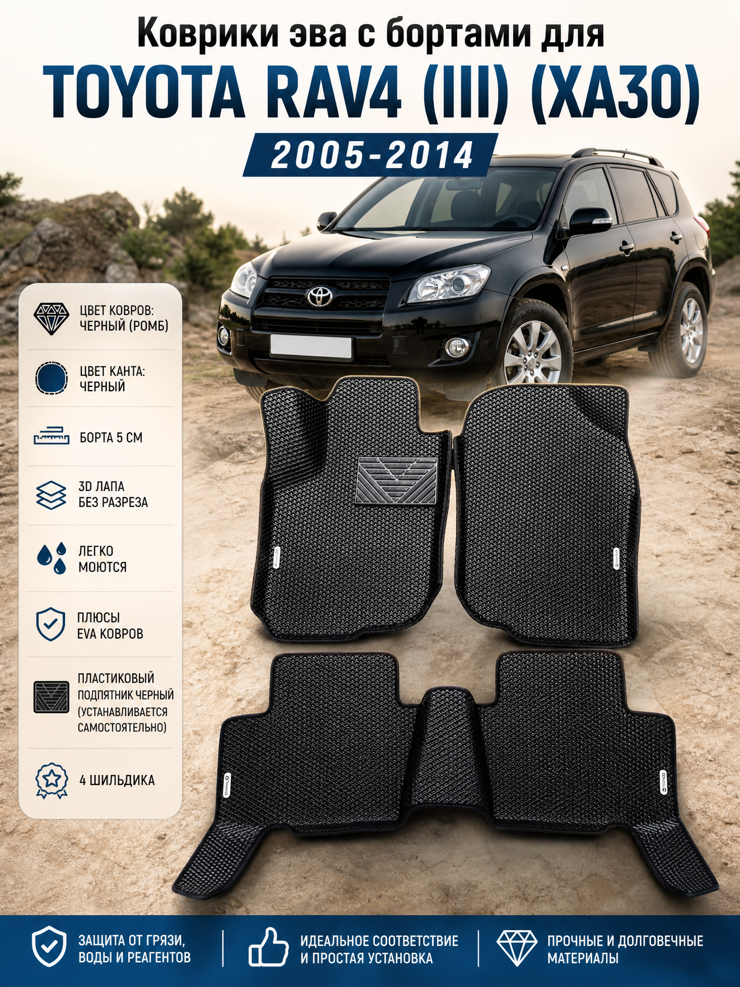 Комплект EVA с бортами для TOYOTA RAV4 (III) (XA30) 2005-2016/ Тойота Рав-4.