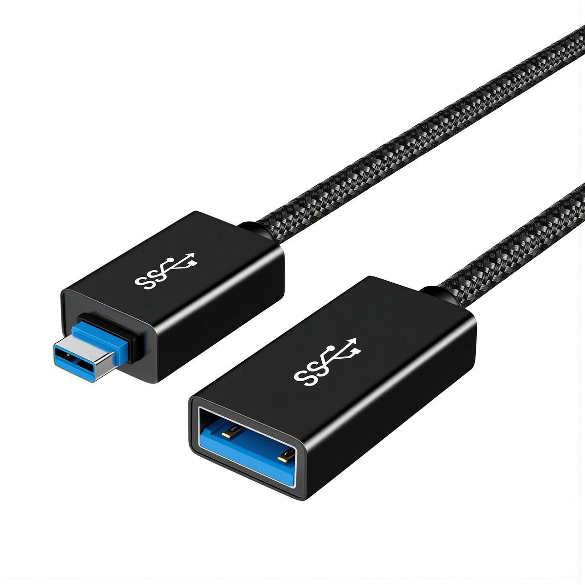 USB 3.0 удлинитель 1 метр черный плетеный из медной жилы скорость 5 Гбит/с для внешнего диска расширение порта телевизора устойчив к многократным изгибам, Черный, 1 м, оловянно-покрытая медная жила +