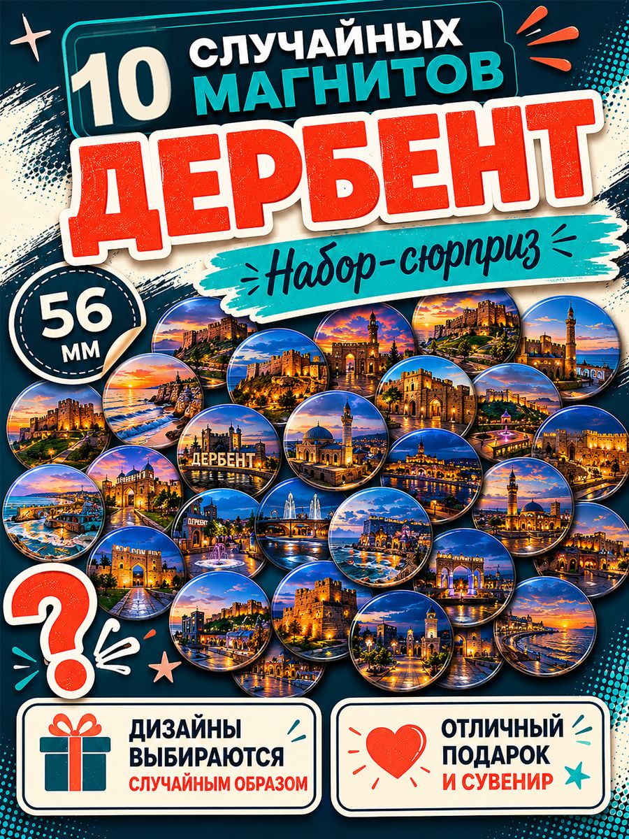 Магниты Дербент 10 шт рандомные 56 мм