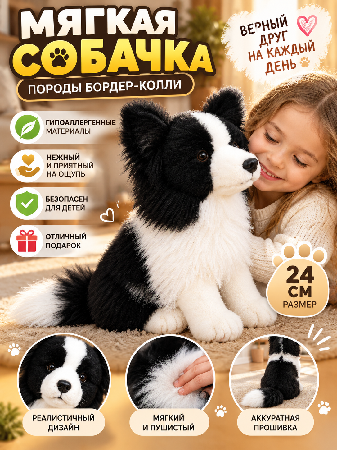 Плюшевая игрушка собака Дуглас , коллекционная мягкая игрушка собака 24 см