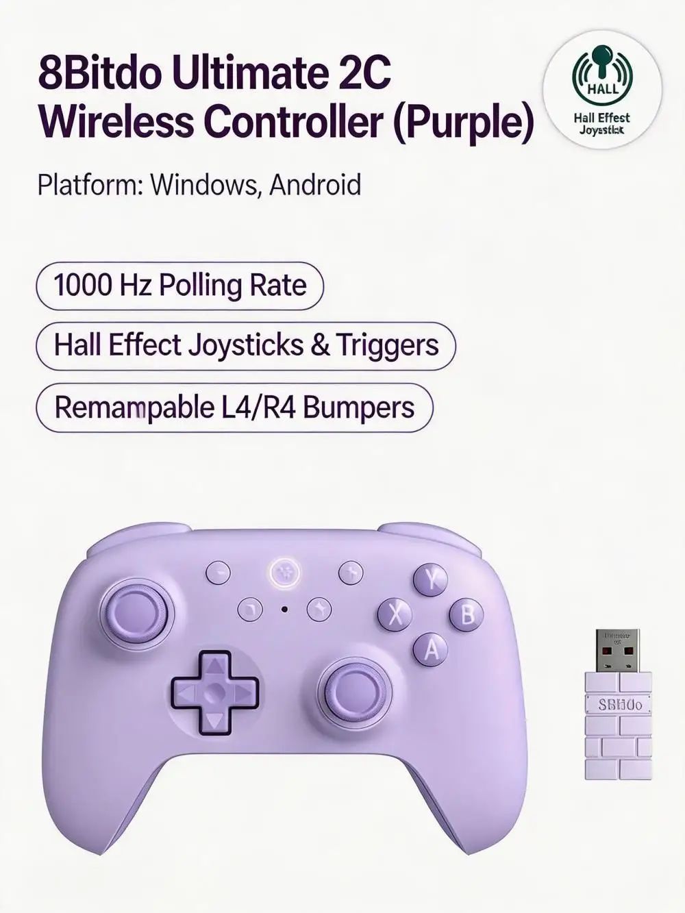 8BitDo Ultimate 2C Wireless 2.4G Игровой контроллер с эффектом Холла Джойстик для ПК Steam Deck Raspberry Pi Android