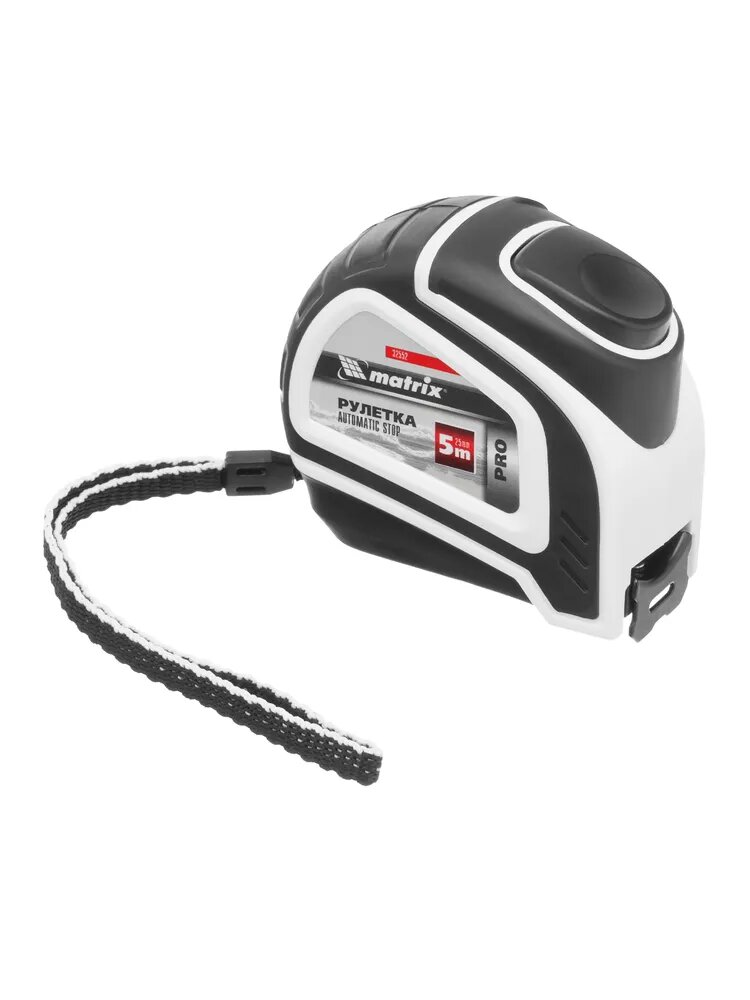 Рулетка строительная MATRIX PRO Autostop, 5 м х 25 мм, автоматическая фиксация и подвижный зацеп, ударопрочный двухкомпонентный корпус, рулетка измерительная 32552