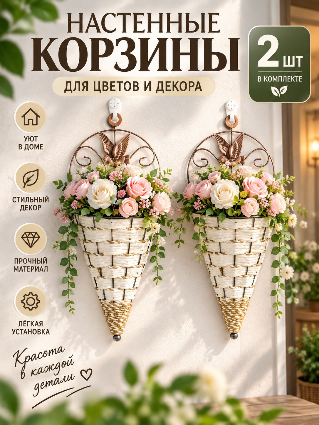 Настенная подвесная корзина для цветов2 шт.