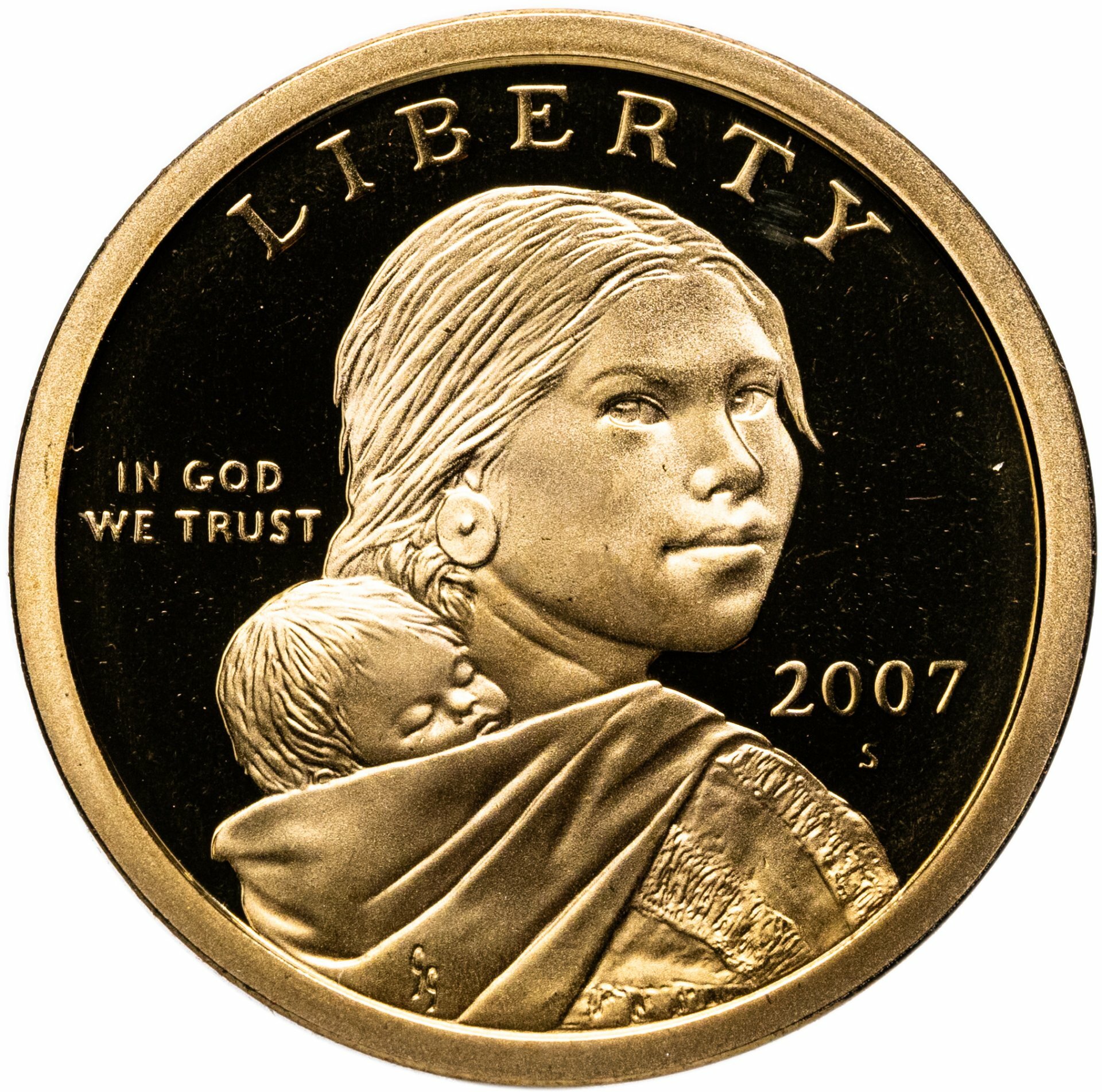 США 1 доллар dollar 2007 "Sacagawea dollar Сакагавея доллар - парящий орёл", знак монетного двора "S" - Сан-Франциско, Медь, в сохранности Proof