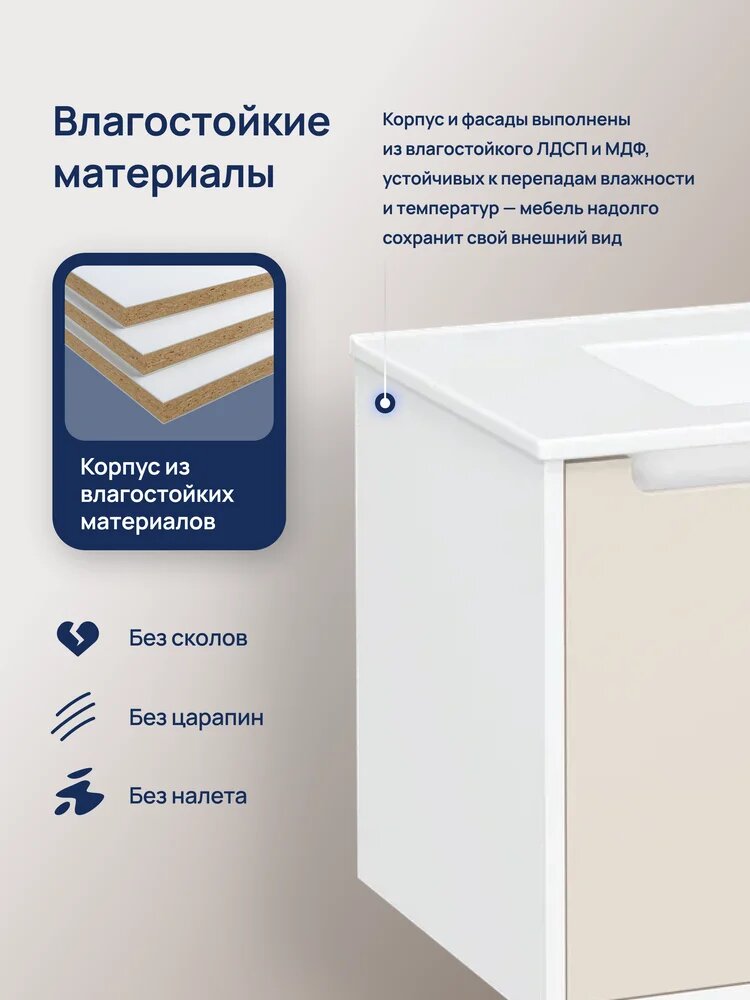 Тумба с раковиной STWORKI Мурманск 80 подвесная, крем — фото 1