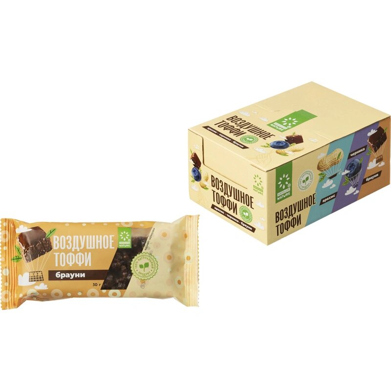 Батончик злаковый Absolute Nature Воздушное тоффи брауни, 30гx16шт/уп