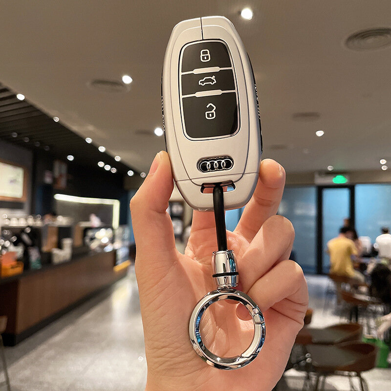 Чехол для ключей Audi для моделей A4L/A6L/Q5L/A3/Q3/Q2L/Q7/Q4/A5/A8L, премиум-серебро с кольцевым замком