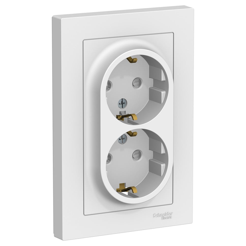 Розетка Systeme Electric AtlasDesign Бел с/з двойная, со шторками, 16А, в сборе SE ATN000126