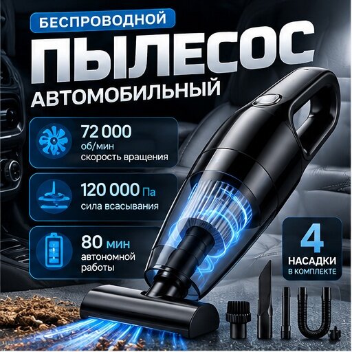 Беспроводной пылесос в машину ручной мощный автопылесос для машины и дома