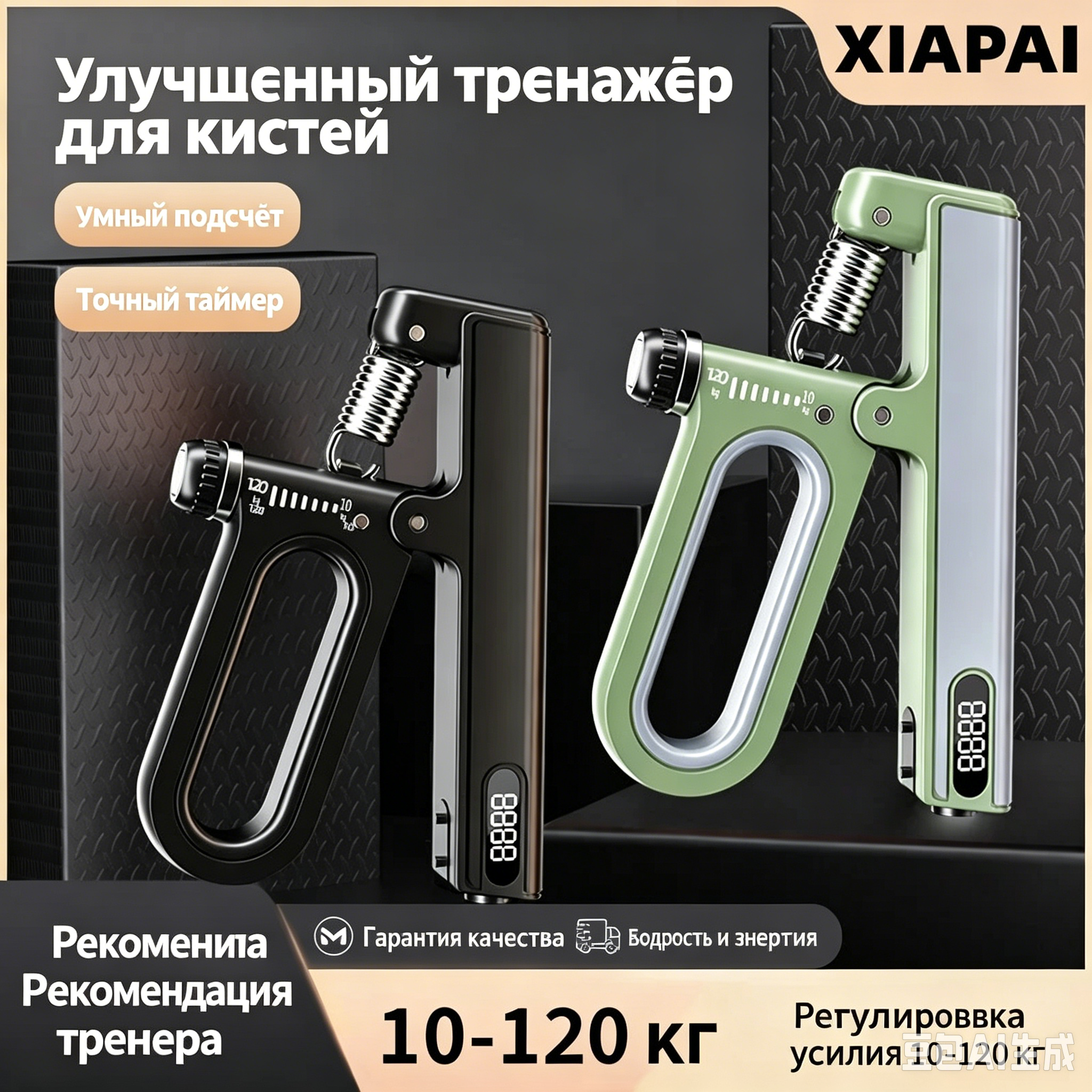 Электронный счетчик-тренажер для тренировки кисти и предплечья A Heavy Black Gray, Сопротивление 120 кг