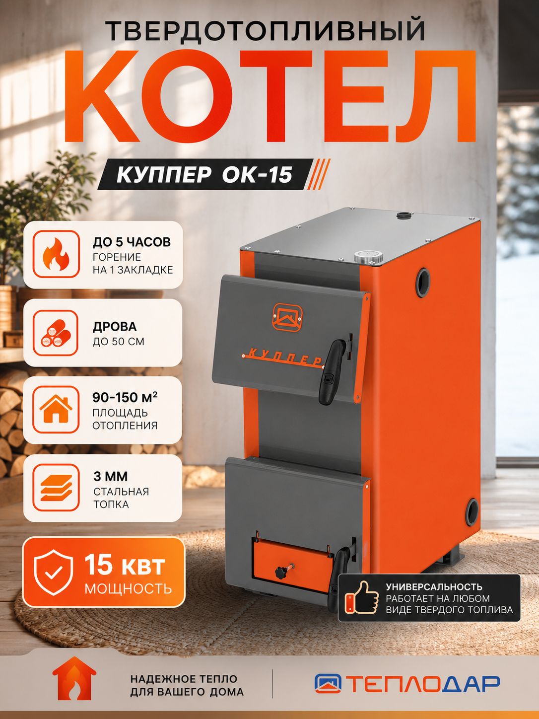 Котел твердотопливный Теплодар Куппер ОК-15 (2.0)