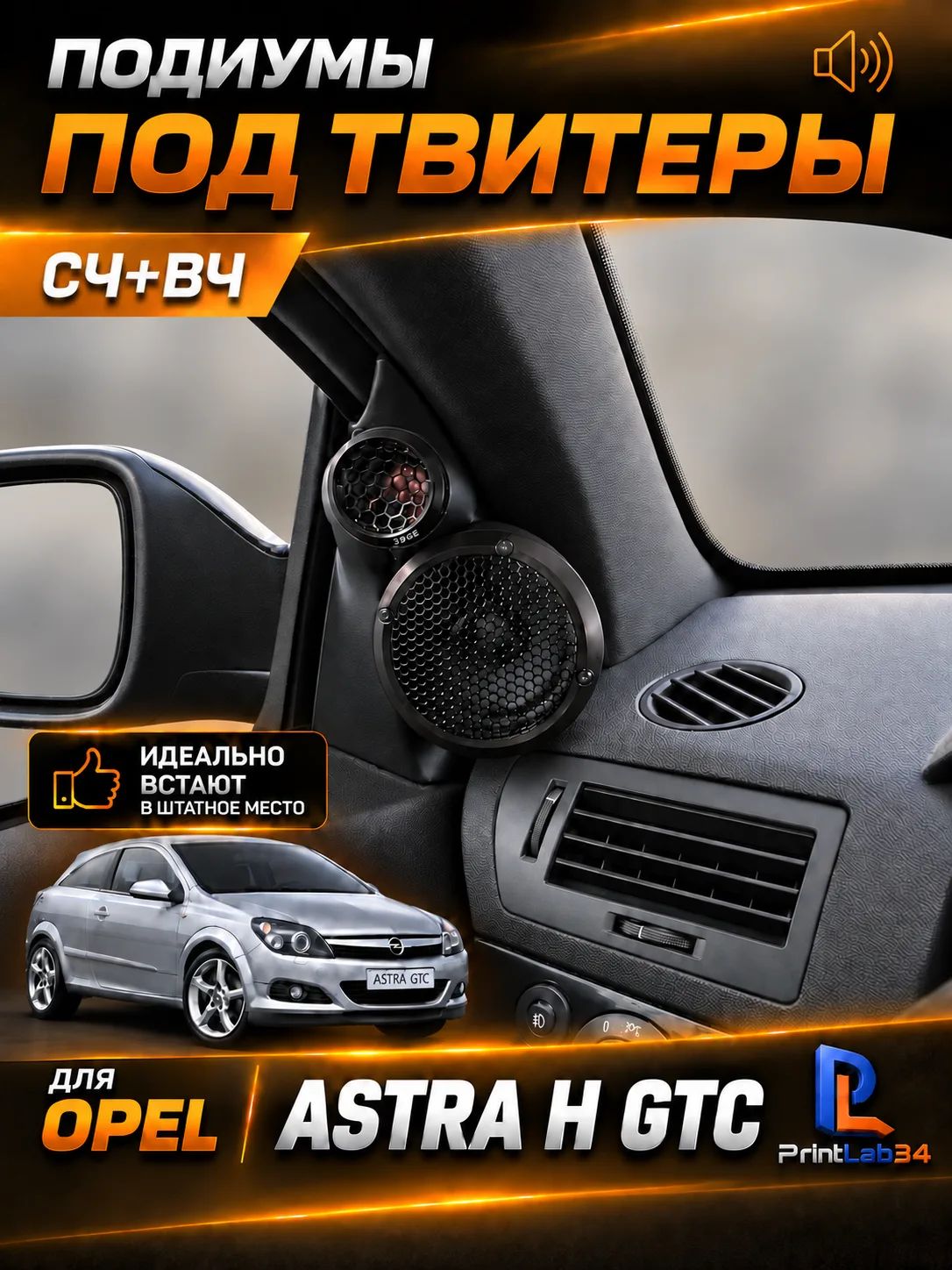 Основа подиумов двери под твитеры, динамики для OPEL ASTRA GTC