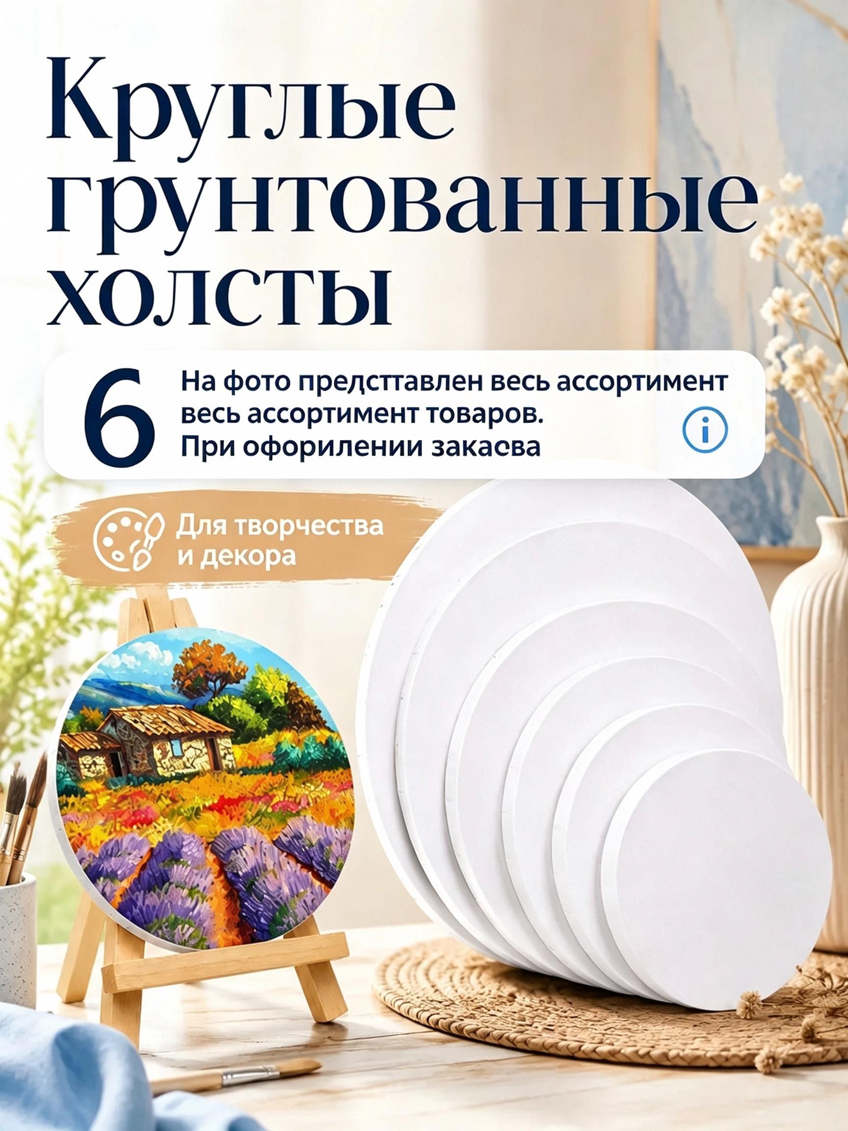 Круглый холст на подрамнике 25 см, 1 шт, заготовка для масляной живописи