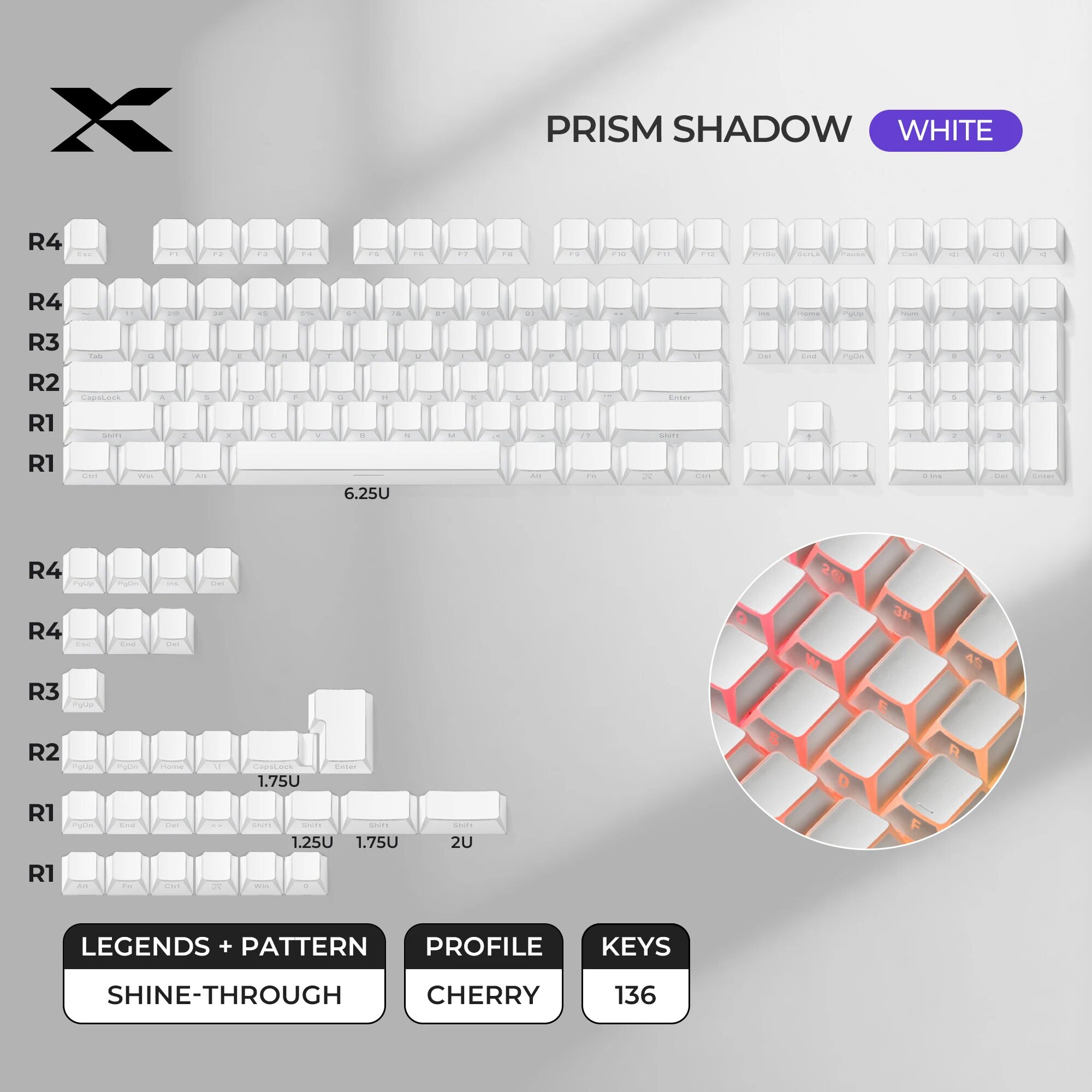XVX Prism Shadow White Cherry колпачки для клавиш