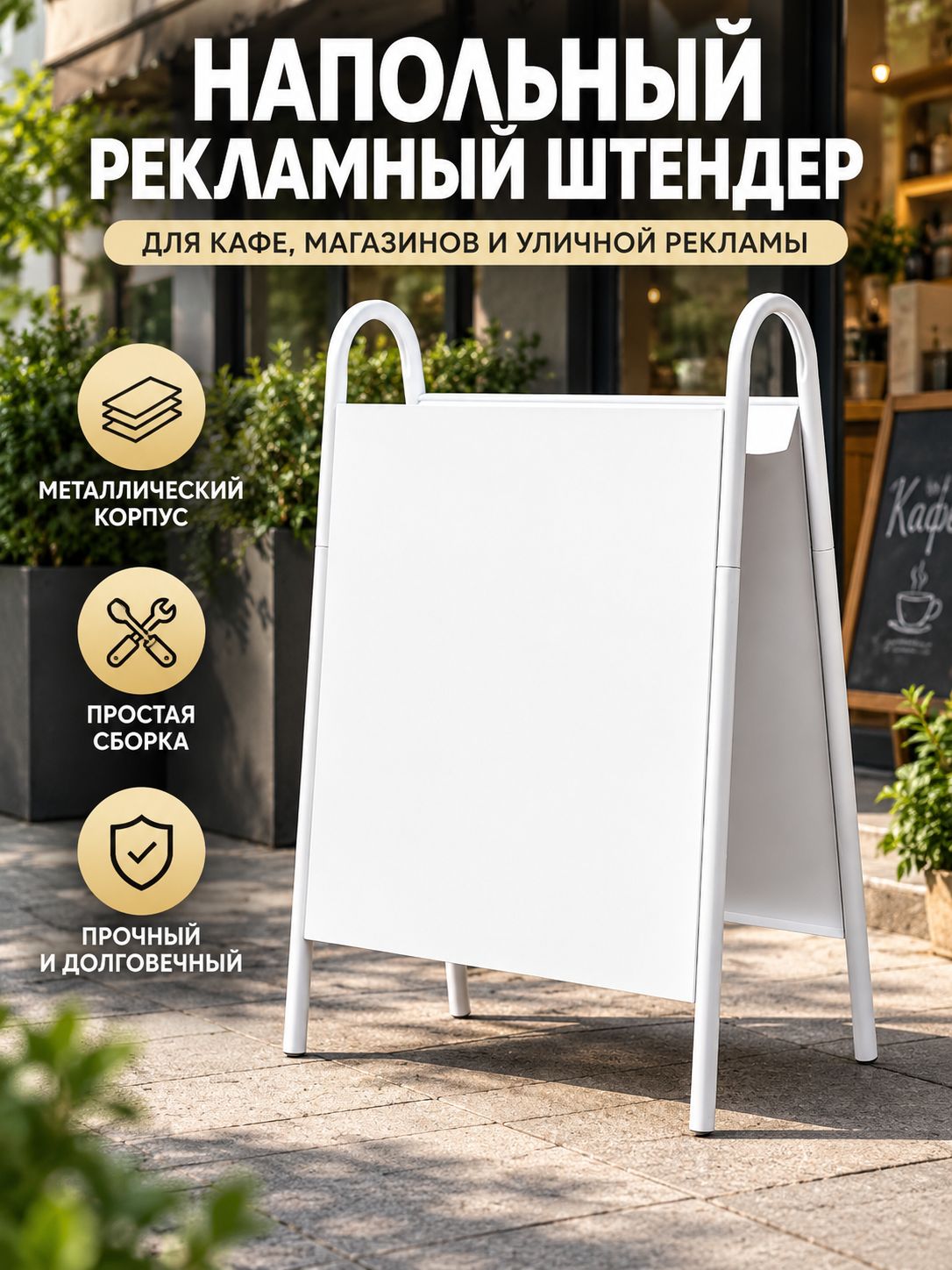 Напольный рекламный стендер для уличной рекламы, металлический корпус, простая сборка, подходит для кафе и торговых точек
