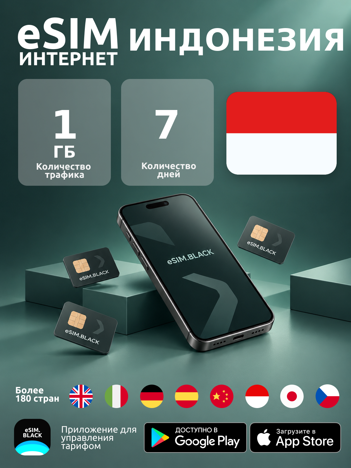 Индонезия/7 дней/1 ГБ - eSIM для мобильного интернета ( iPhone | Android ).