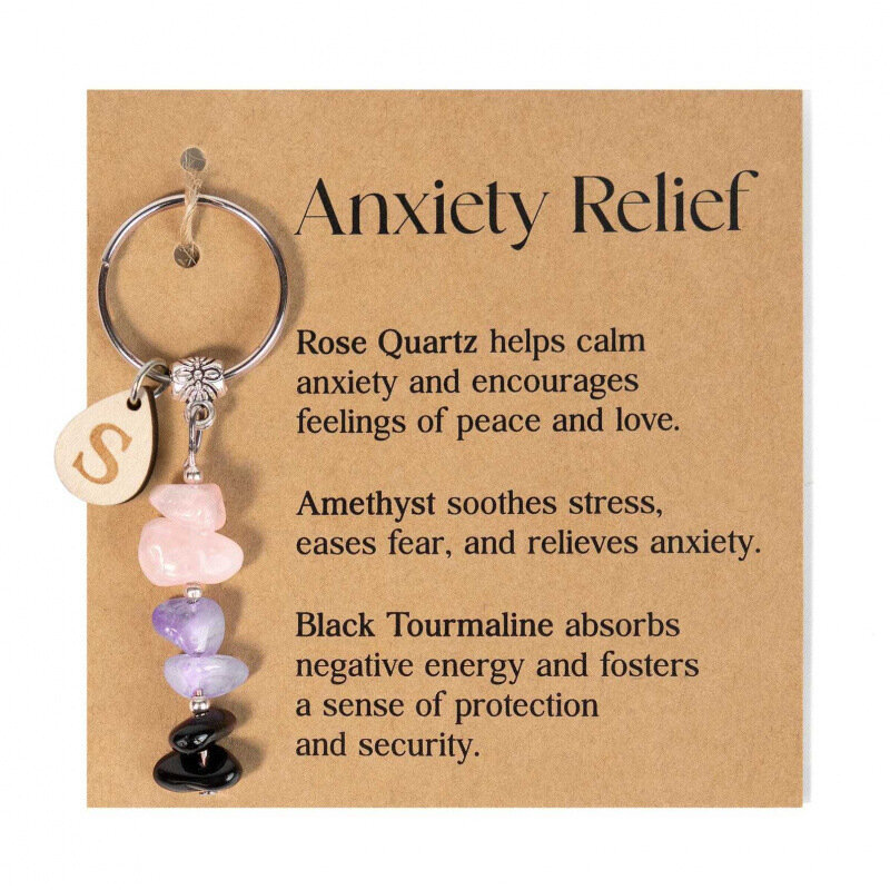 Брелок от тревожности anxiety с кристаллической крошкой для женщин, подвеска, деревянная гравировка