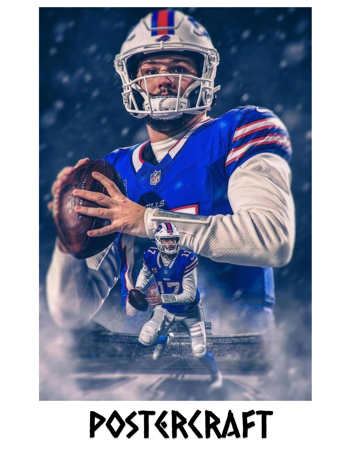 Постер Американский Футбол "Josh Allen" (Джош Аллен, НФЛ / NFL, Buffalo Bills), А3, глянцевый, 42х29.7см