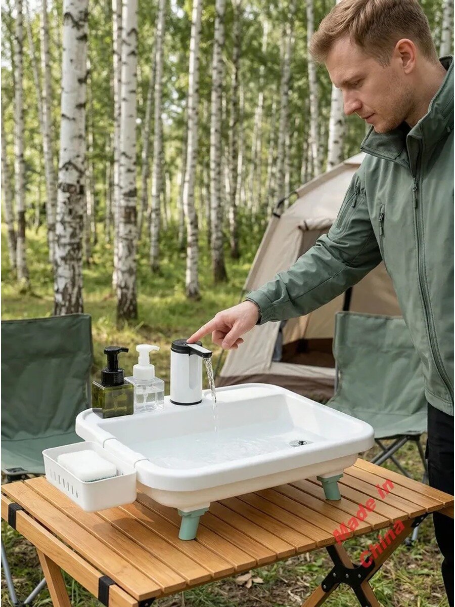 Кухня кемпинговая, портативная складная раковина, белая, 50 см, 2300 г, 9 предметов