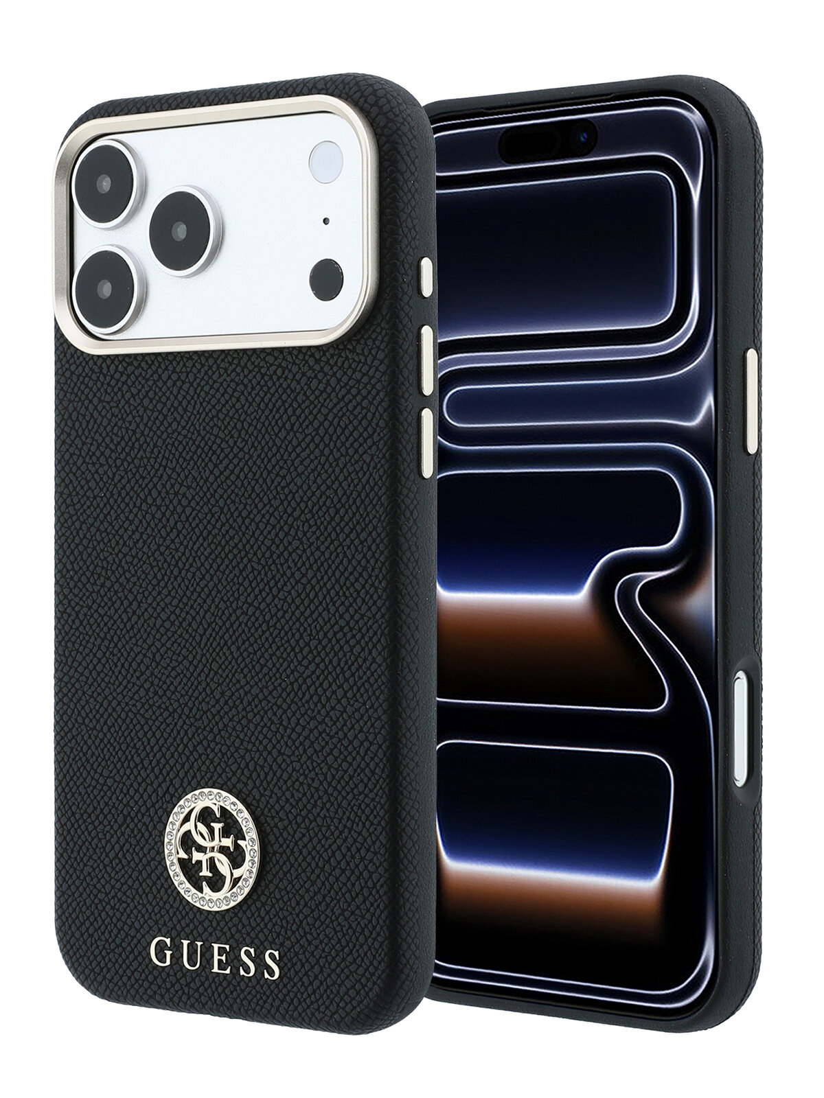 Чехол Guess на iPhone 18 Pro/17 Pro из зернистой экокожи, с магнитами MagSafe, с защитой камеры, черный
