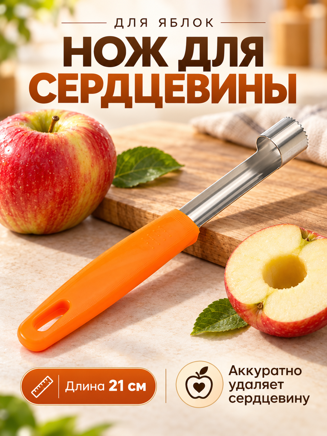 Нож для сердцевины Доляна «Оранж», 21 см, нержавеющая сталь, цвет оранжевый