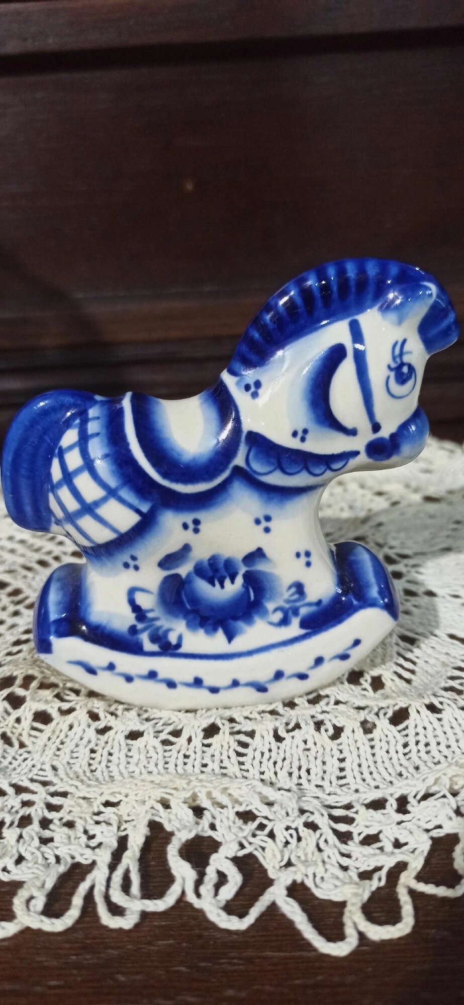 Винтажная советская статуэтка лошадка в стиле гжель,7,5см, СССР
