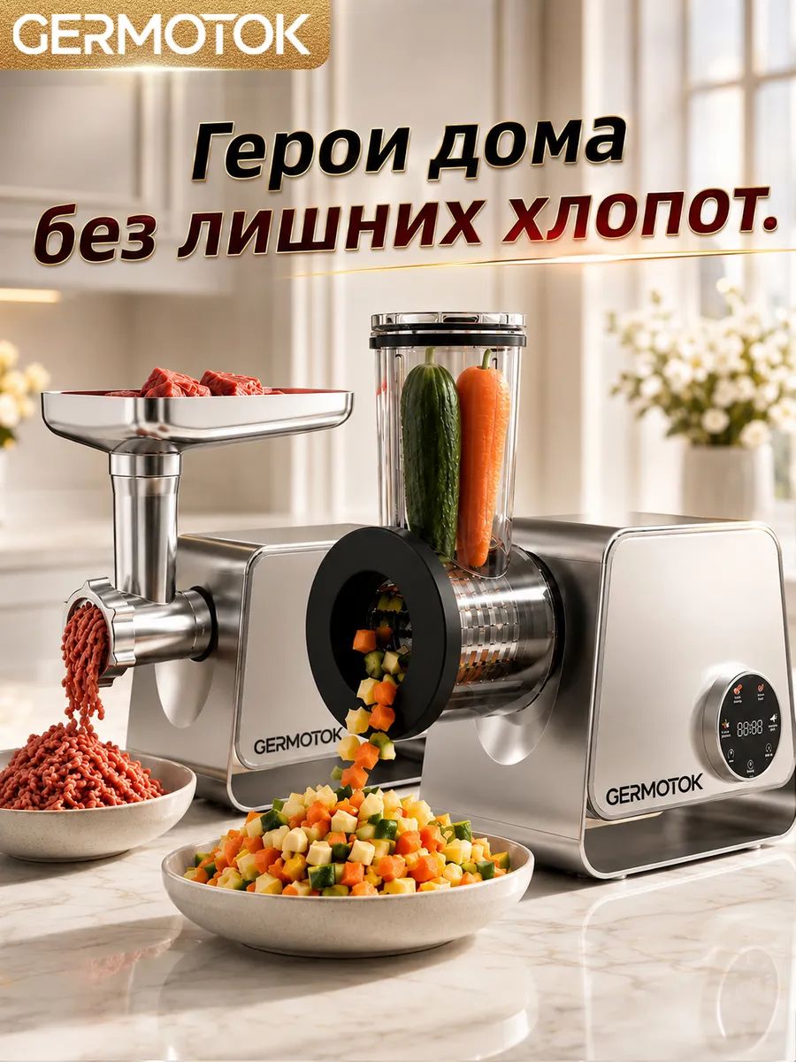 Электрическая мясорубка с насадками для овощей, 3200 Вт, функция реверса, для мяса/овощей/сыра и колбасметаллический разъем, 3 режимов, 5кг/мин, Овощи нарезать кубиками и соломкой