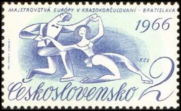 (1966-005) Марка Чехословакия "Фигурное катание" Чемпионат Европы по фигурному катанию, Братислав