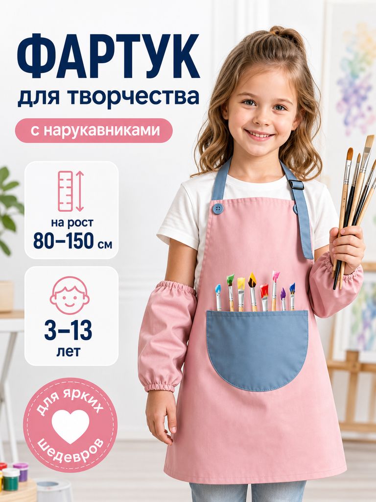 Фартук с нарукавниками для творчества и труда, водонепроницаемый, для девочек, школьный набор для рисования и рукоделия,80-150-
