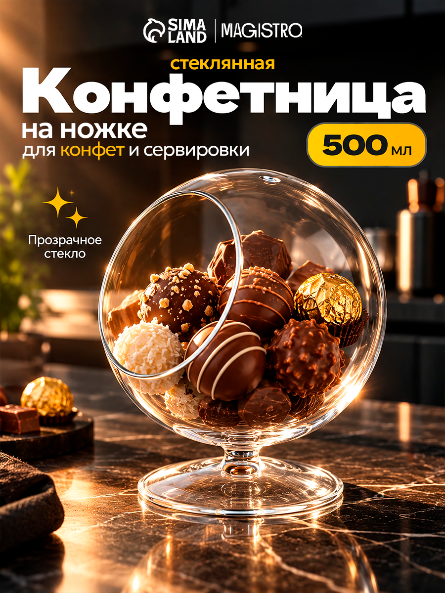 Конфетница стеклянная на ножке Magistro «Орбита», 500 мл, 12,5×16,5 см