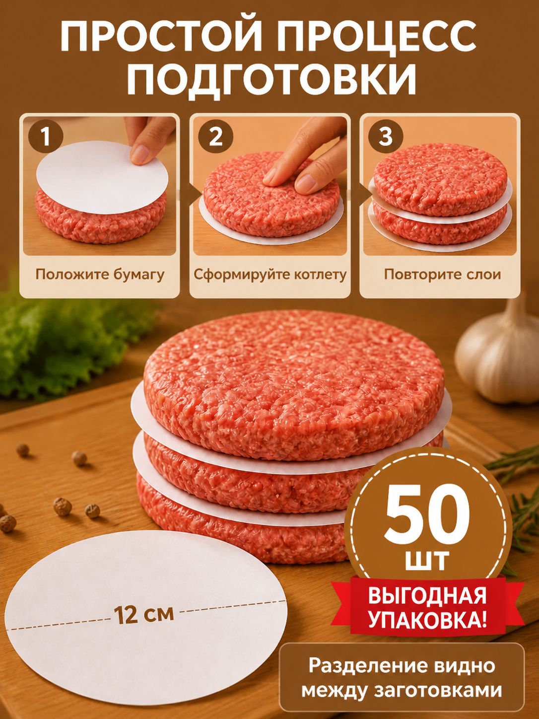 Бумага пищевая 0.12 м х 12 см, 39 мкм, 50 шт