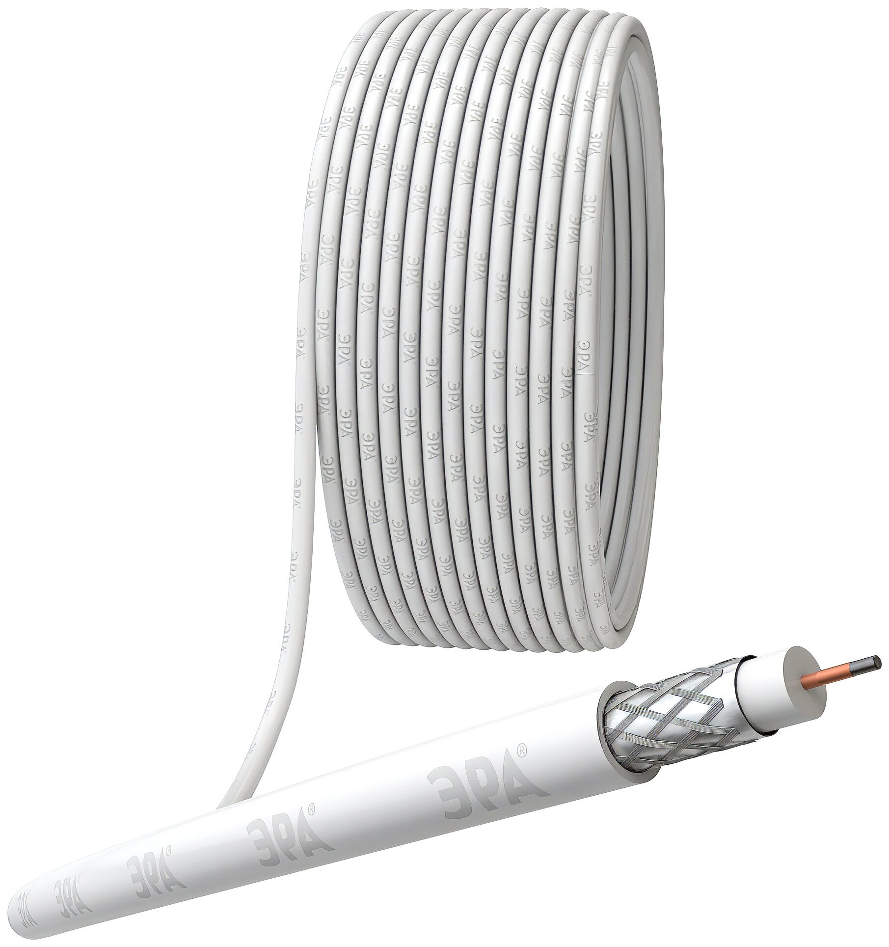 Кабель коаксиальный ERA RG-6U 75 Ом CCSоплётка Al 48% PVC белый бухта 10 м SIMPLE